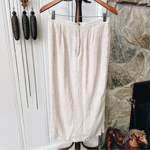 Vintage Tan Linen Blend Textured Woven Neutral Midi Skirt Medium